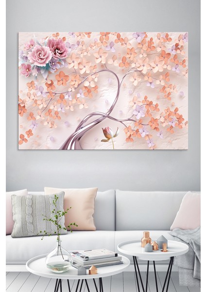 Pembe Çiçekler 3d Muhteşem Kanvas Tablo (7 Farklı Ölçü)