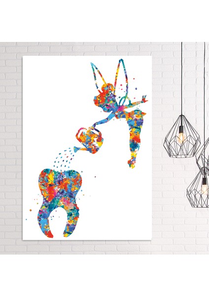 Diş Doktorlarına Hastanelere Özel Suluboya Efektli Diş Perisi Kanvas Tablo (8 Farklı Ölçü) modelleri