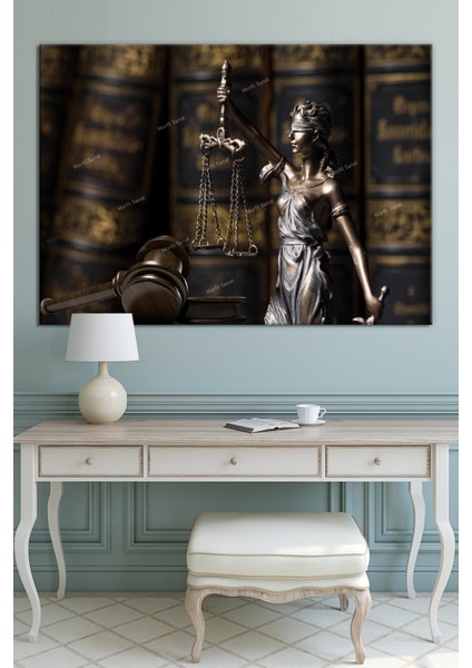Avukatlara Özel Hukuk Adalet Temalı Makam Kanvas Tablo