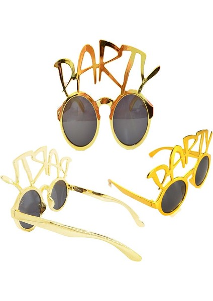 Retro Partisi Gözlüğü Party Yazılı Gözlük Gold Renk