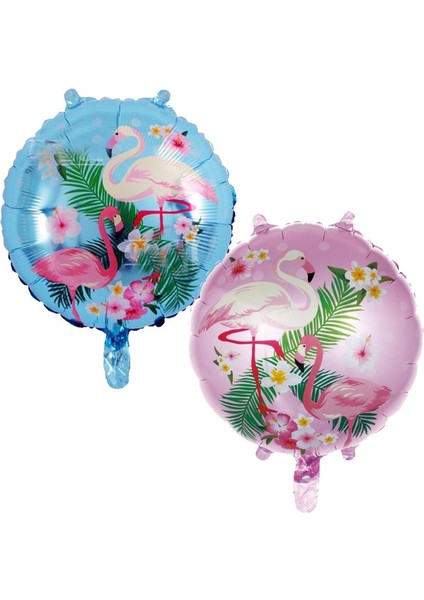 Hawaian Desenli Flamingolu Folyo Balon 45 cm Pembe ve Mavi Renk 2 Adet Renk