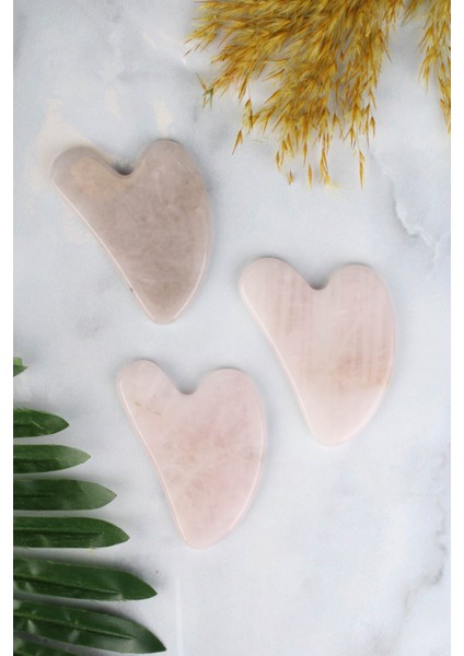 Pembe Kuvars Kalp Gua Sha Yüz Masaj Taşı