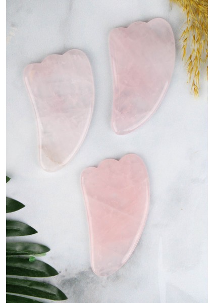 Pembe Kuvars Kaz Ayağı Model Gua Sha Yüz Masaj Taşı