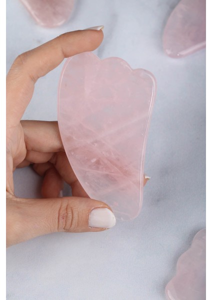 Pembe Kuvars Kaz Ayağı Model Gua Sha Yüz Masaj Taşı