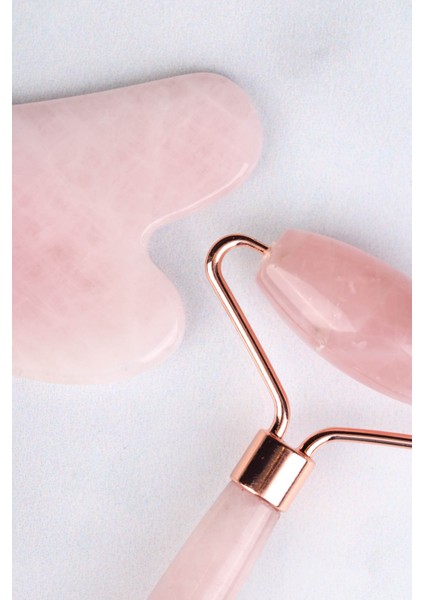 Pembe Kuvars Doğal Taş Face Roller & Kalp Gua Sha İkili Yüz Masaj Seti fiyatları