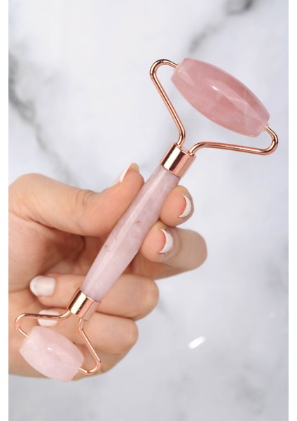 Pembe Kuvars Doğal Taş Face Roller & Mini Kalp Gua Sha İkili Yüz Masaj Seti indirimleri