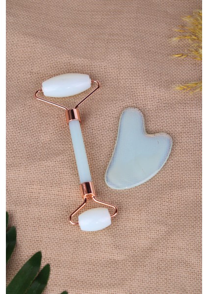 Opalit Face Roller & Kalp Gua Sha Ikili Yüz Masaj Seti
