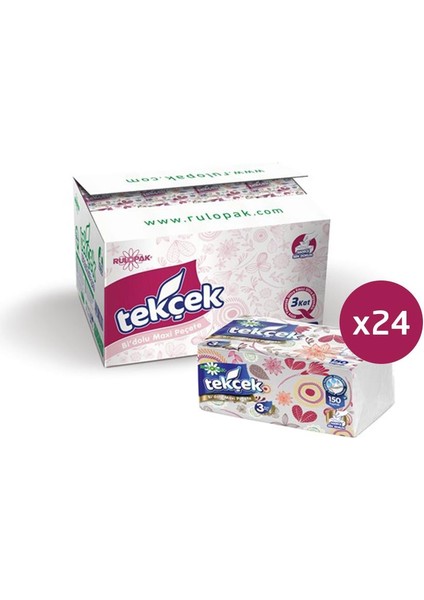 Tekçek Bi'dolu Maxi Peçete 3 Katlı 150 Yaprak 24'lü Paket indirimleri