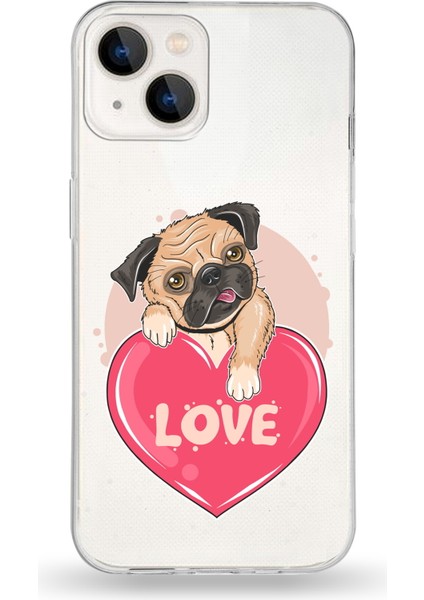 Apple iPhone 13 Uyumlu Kapak Loverdog Tasarımlı Şeffaf Silikon Kılıf