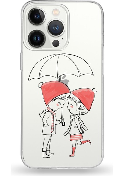 Apple iPhone 13 Pro Max Uyumlu Kapak Aşk Tasarımlı Şeffaf Silikon Kılıf