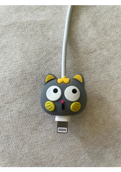 Sevimli Sarj Kablo Koruyucu Gri Kedi