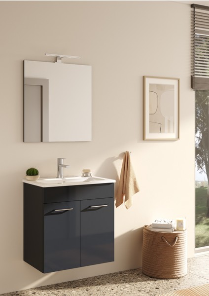 Ardea 67072 Banyo Dolabı Seti Kapaklı 60 cm Parlak Antrasit