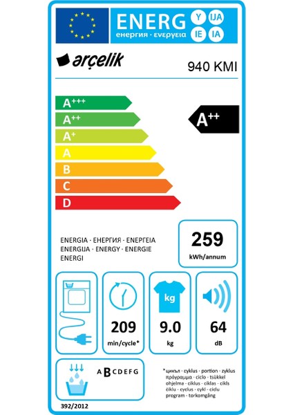 940 Kmı 9 kg A++ Çamaşır Kurutma Makinesi Beyaz