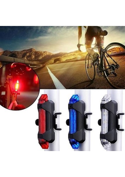 Bisiklet Işık USB Şarj Edilebilir 300LÜMLER 3 Mod Bisiklet Lambası Işık Ön Far Bisiklet Işıkları Bisiklet Aksesuarları (Beyaz Kuyruk Işığı) (Yurt Dışından)
