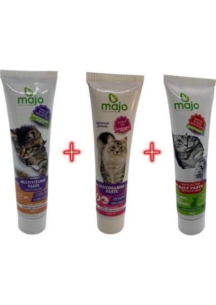Kediler Için Üçlü Paste Macun Seti (Multivitamin,glucosamine,malt Paste)
