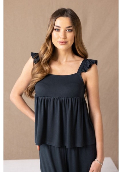 Kadın Elegant Askılı Bluz Antrasit