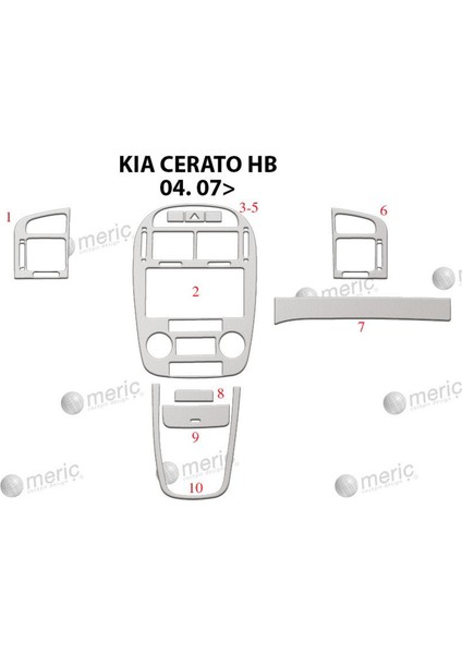 Meriç® Kia Cerato Hb Ön Torpido Kaplama Maun 10 Parça 2007-›