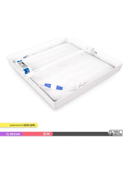 32W Sıva Üstü Kare LED Panel Armatür Beyaz Gövde 3000K Günışığı