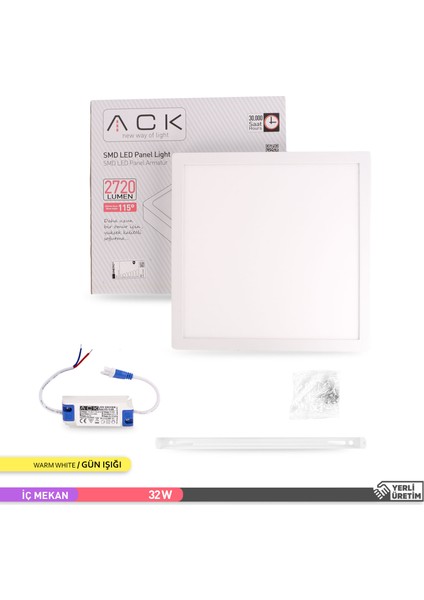 32W Sıva Üstü Kare LED Panel Armatür Beyaz Gövde 3000K Günışığı