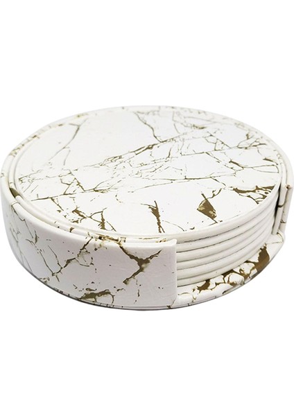 6x Lüks Deri Bardaklar Hediye Masa Kupa Içecekler Için Kupa Fincan Paspas Placemat Beyaz (Yurt Dışından)