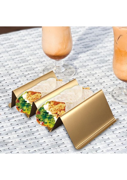 2pcs Paslanmaz Çelik Taco Tutucu Meksika Restoranı Taco Rol Roll Yiyecek Rafı Altın Ve Siyah (Yurt Dışından) fırsatları