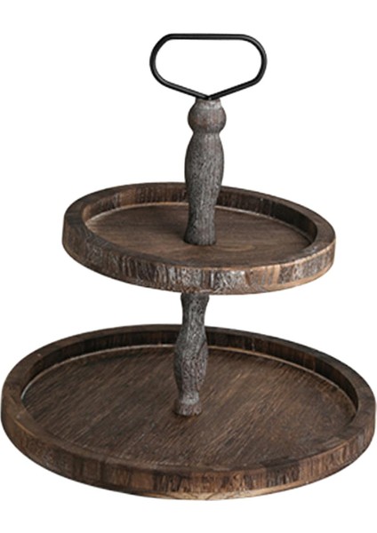 2 Katman Servis Tepsisi Şeker Depolama Sofra Takımı Mutfak Için Çok Fonksiyonlu Koyu Kahverengi (Yurt Dışından)