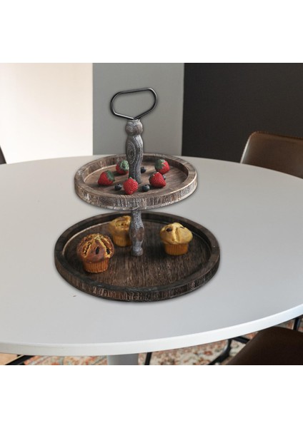 2 Katman Servis Tepsisi Şeker Depolama Sofra Takımı Mutfak Için Çok Fonksiyonlu Koyu Kahverengi (Yurt Dışından) fırsatları