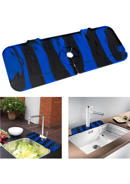 Mutfak Lavabo Sıçrama Mat Tezgah Rv Musluk Su Yakalayıcı Mat Mavi Siyah (Yurt Dışından)