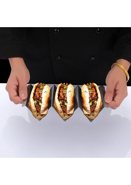 2pcs Paslanmaz Çelik Taco Tutucu Meksika Restoranı Taco Rol Roll Yiyecek Rafı Siyah Ve Gül Altın (Yurt Dışından)