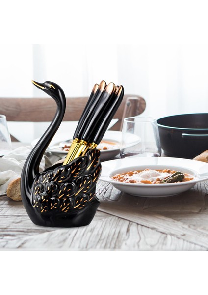 Swan Fork Holder Hediyeleri Dekoratif Lüks Çatal Seti Aile Festivali Bar Siyah (Yurt Dışından) modelleri