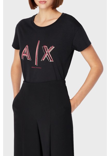 Logolu Pamuklu Jarse Boyfriend Fit Bisiklet Yaka T Shirt Bayan T Shirt 3rytej YJ16Z 1200