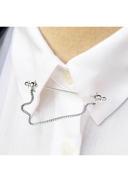 Moda Erkekler Yaka Bar Pimi Zincir Iş Düğün Rozetleri 70mm Hediyeler Gümüş (Yurt Dışından)
