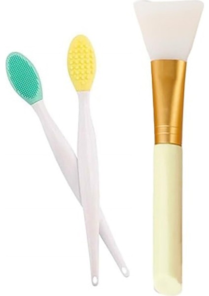 Siyah Nokta ve Dudak Peeling Fırçası Koyu Pembe ve Sarı Silikon Maske Fırçası