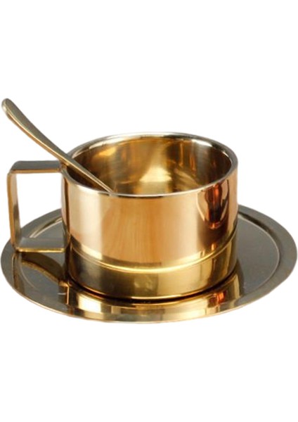 Yalıtımlı Kahve Fincanı Tabak Ve Kaşıkla Seti Kırılamaz Paslanmaz Çelik 200ml Altın (Yurt Dışından) fiyatları