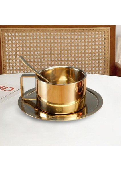 Yalıtımlı Kahve Fincanı Tabak Ve Kaşıkla Seti Kırılamaz Paslanmaz Çelik 200ml Altın (Yurt Dışından) modelleri