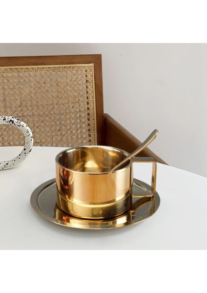 Yalıtımlı Kahve Fincanı Tabak Ve Kaşıkla Seti Kırılamaz Paslanmaz Çelik 200ml Altın (Yurt Dışından) fırsatları