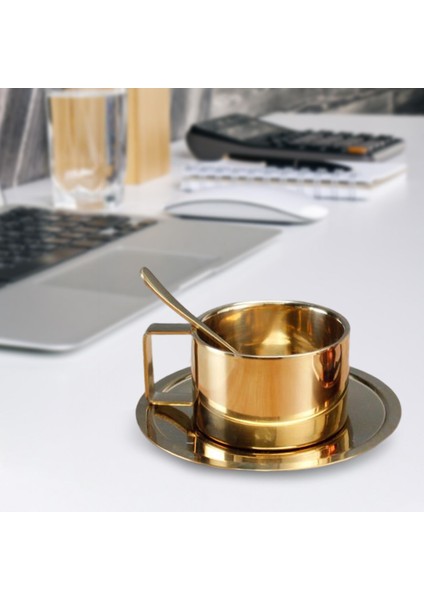 Yalıtımlı Kahve Fincanı Tabak Ve Kaşıkla Seti Kırılamaz Paslanmaz Çelik 200ml Altın (Yurt Dışından) indirimleri