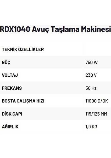 RDX1040 Avuç Taşlama Makinesi 115/125MM