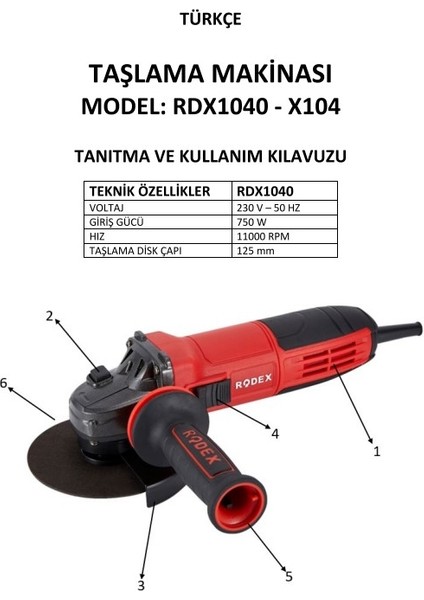 RDX1040 Avuç Taşlama Makinesi 115/125MM