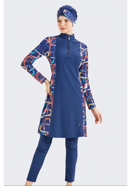 Tam Kapalı 4'lü Tesettür Mayo 4030 Koyu Lacivert