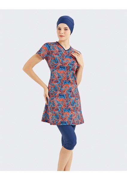 Sıfır Kol Yarım Kapalı Tesettür Mayo C13091 Lacivert