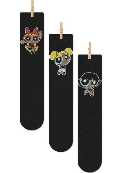 Powerpuff Girls Desenli Dört Mevsim Unisex Renkli 3'lü Soket Çorap Seti