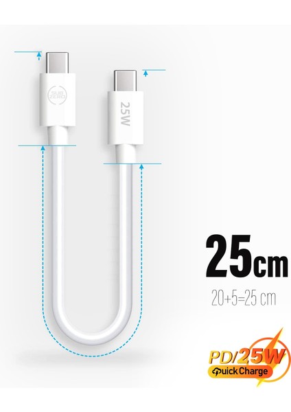 Type-C 25W Destekli Kısa 25CM Hızlı Şarj Data Powerbank Kablosu