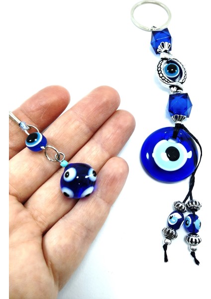 Nazar Boncuğu Anahtarlık +Küre Araba Dikiz Ayna Süsü El Yapımı Cam Set