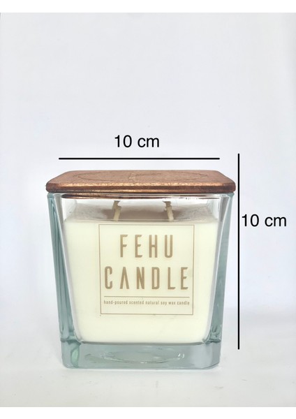 Fehu Candle Lavanta kokulu El yapımı Kare Cam içerisinde 4 fitilli Doğal Soya Mumu