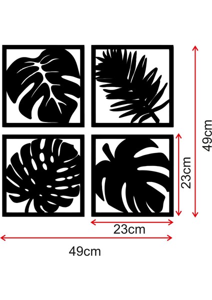 4 Parça Tropikal Yaprak Ahşap Tablo Duvar Oda Ev Aksesuarı 50X50CM