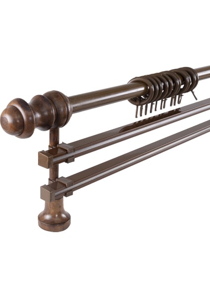 Demonte Lale Başlıklı Ceviz Ahşap Rustik Perde Askısı - Çift Raylı fiyatları