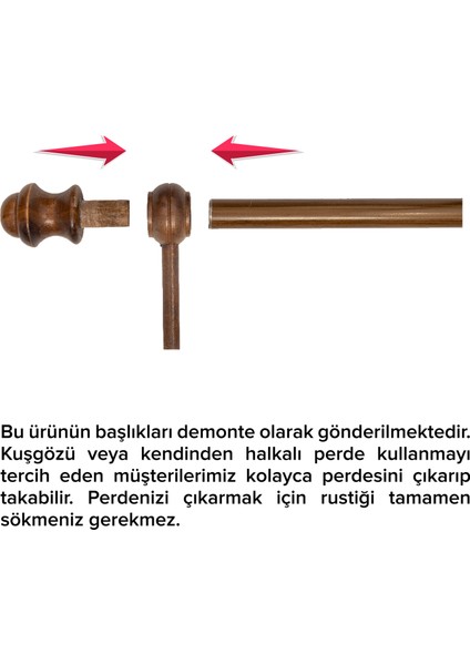 Demonte Lale Başlıklı Ceviz Ahşap Rustik Perde Askısı - Çift Raylı modelleri