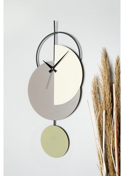 Muyika Madeco Metal 68-31CM Dekoratif Duvar Saati (Gri-Yeşil-Krem) Mds-50