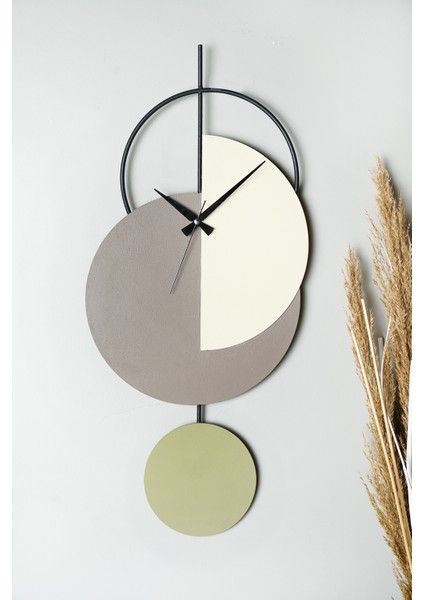 Muyika Madeco Metal 68-31CM Dekoratif Duvar Saati (Gri-Yeşil-Krem) Mds-50